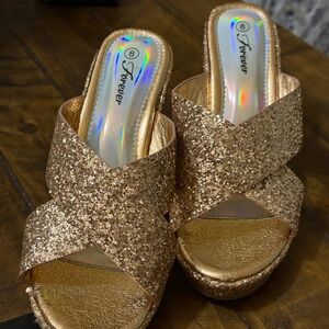 Forever 21 Glitter Gold Mules